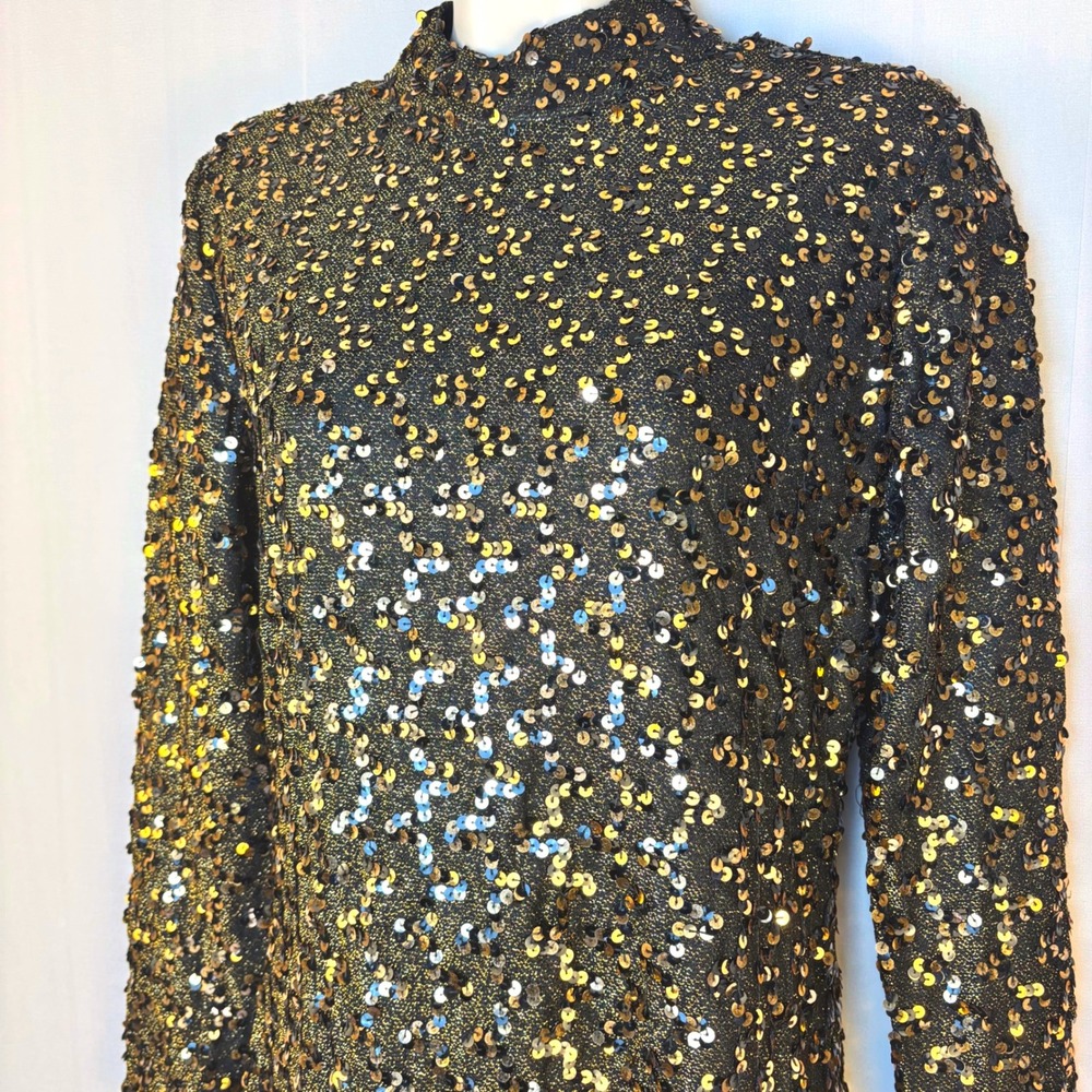 Vintage Fred Perlberg Originals Broze Gold Sequin Column Gown Long Sleeve Sz L